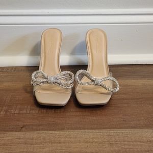 Cream stiletto mule sandals